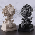 H&W Sandstone Lion Figurines, The King of Beasts, Statue Decoration, Silver - Image 6