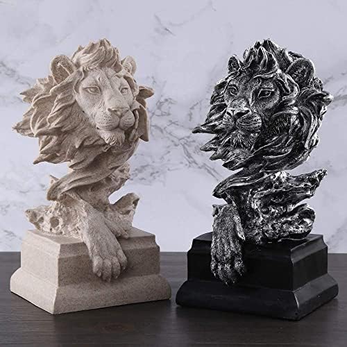 H&W Sandstone Lion Figurines, The King of Beasts, Statue Decoration, Silver - Image 6