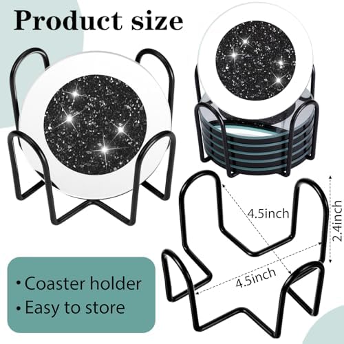 Jetec 6 Pcs Mirrored Glass Coasters with Holder, Bling, Black, 4 Inch - Image 2