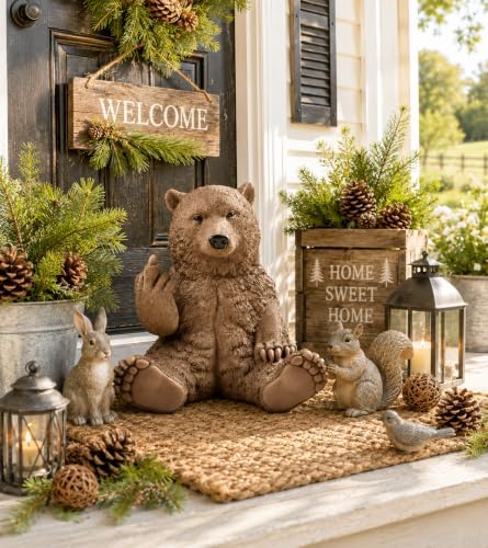 JFSM INC. 12" Hilarious Papa Bear Middle Finger Statue – Outdoor Decor - Image 4
