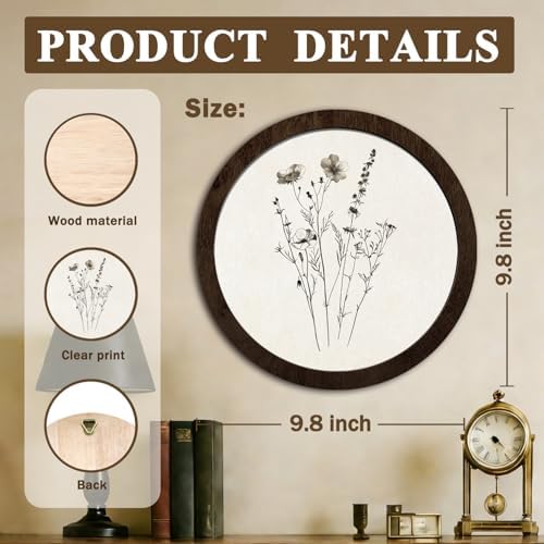 CFFJLHN Vintage Floral Botanical Wall Art Decor, Neutral Minimalist Farmhouse Wildflower Botanical Round Hanging Wall Decor for Home Bedroom Living Room Bathroom, 10x10 Inch - Image 7