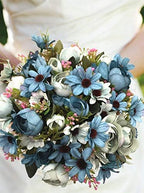 CATTREE Artificial Peony Bud Mixed Flowers, Plastic Plants Silk Fake Flowers Bouquet Bridal Home Garden Office Kitchen Bathroom Table Centerpieces Wedding Decor Decorations 4 pcs - Blue - Image 6