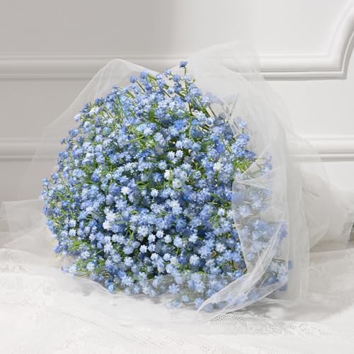 Dolicer 15 Pcs Babys Breath Artificial Flowers Blue Fake Babys Breath by DolicerLANDSCAPEQ