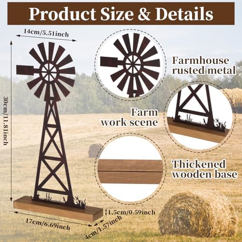 Tandefio 1 Pcs Farmhouse Windmill Table Top Country Decor, Metal Rusty - Image 2