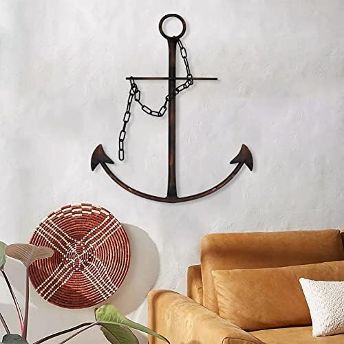 Nautical Anchor Wall Decor, Antique Metal Anchor Art Wall Decor With Chain for Bedroom Living Room Dorm Home/13 Antique Farmhouse Decor (Vintage) - Image 2
