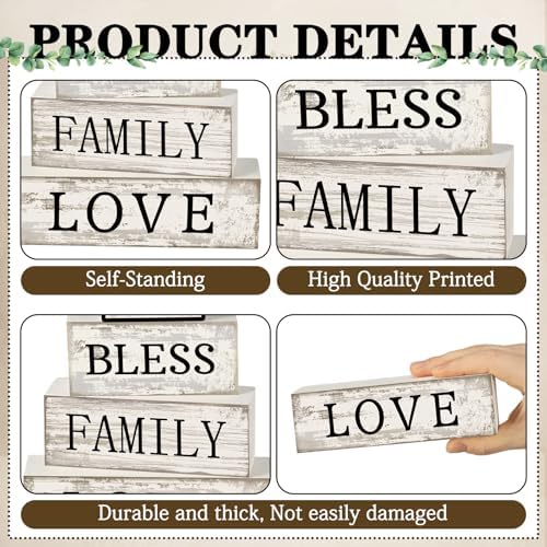 Yuntau 4 Pcs Rustic Farmhouse Decor Wood Block Sign Tiered Tray Decor - Image 4