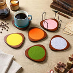 Newtay 6 Pcs Mid Century Modern Coasters Wood Absorbent Coaster, Colorful - Image 5