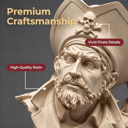 H&W Sandstone Pirate Figurine, Buccaneer Francis Drake Statue Decoration - Image 3