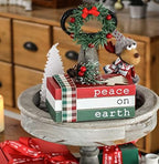 Christmas Wood Book Stack, Christmas Tiered Tray Decor, Peace on Earth Mini Faux Decorative Books with Pine Berry, Farmhouse Book Decor for Home Table Mantle Shelf - Image 2