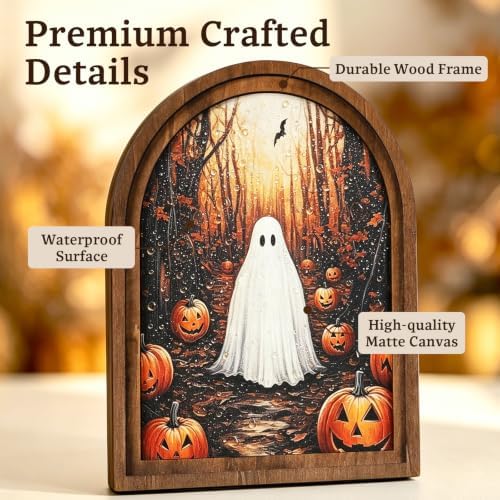 DAZONGE Halloween Wood Framed Arch Sign, Haunted Halloween Ghost Decor - Image 4