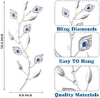 sxnzequnze 2 Set Metal Tree Leaf Wall Art for Home Decor Living Room Bedroom Dining Room Bling Rhinestone, 3D, Iron Branch Hanging Leaf Sculpture Art Pieces -Blue 16.5in*6.7in - Image 6