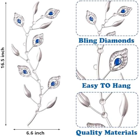 sxnzequnze 2 Set Metal Tree Leaf Wall Art for Home Decor Living Room Bedroom Dining Room Bling Rhinestone, 3D, Iron Branch Hanging Leaf Sculpture Art Pieces -Blue 16.5in*6.7in - Image 6