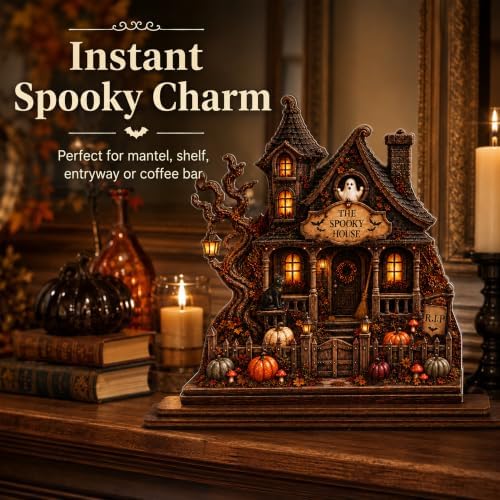 The Spooky House Plaque, Wooden Halloween Village Houses - Image 5