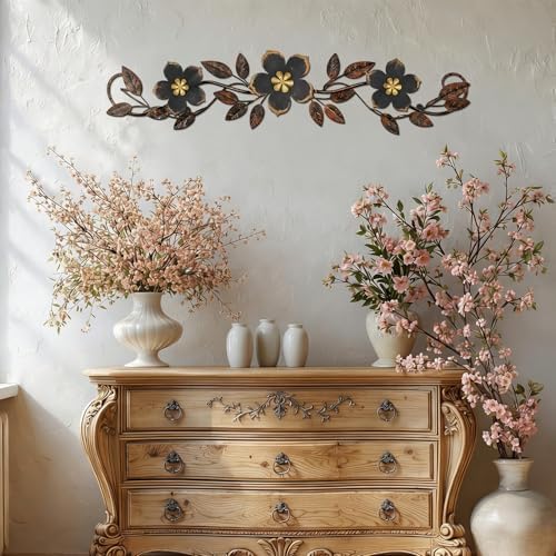 Wesiti Metal Flower Wall Art Decor Vintage Wrought Scroll, Black - Image 4