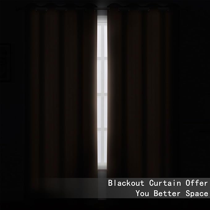 Blackout Curtains 66 x 54 Inch Long Cappuccino Curtains Set of 2 Panels Room - Image 3