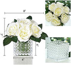 Artificial Peony Silk Flower Centerpieces Faux Floral Arrangement in Glass Vase for Home Wedding Table Decoration (Cream) - Image 2