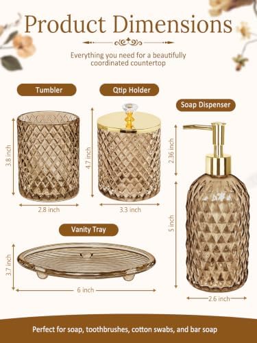 Haturi Glass Bathroom Accessories Set, Amber Brown Bathroom Set, 4 Pcs - Image 2