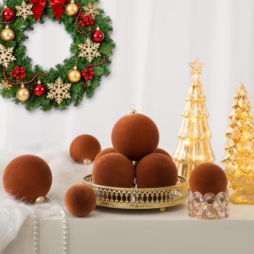 46Pcs Velvet Christmas Ball Ornaments Set - Flocked Shatterproof Christmas Tree Decorations Classic Hanging Ornaments with Rope for Xmas Wreath Holiday Home Decor (Multi-Size, Orange) - Image 4