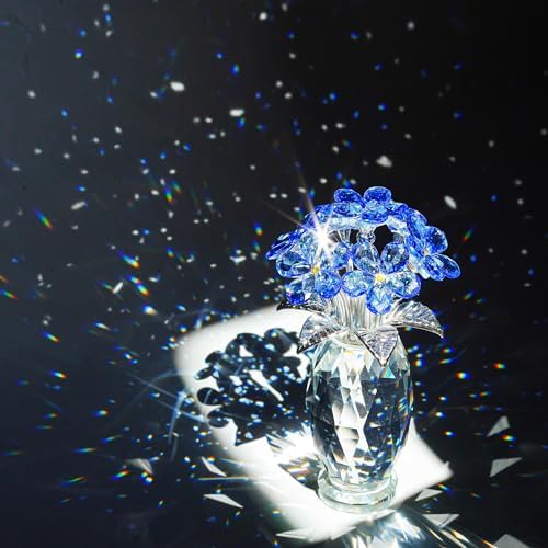 Blue Crystal Glass Forget Me Not Flower Figurine Table Centerpiece Decor - Image 4