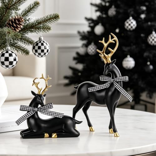 WDS WONDROUS Christmas Reindeer Decorations Modern Black Gold Table Decor - Image 3