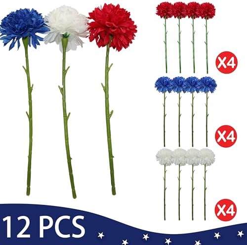 Tinsow 12PCS Patriotic Artificial Flower Memorial Faux Bouquet 4th of July - Image 4