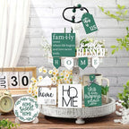 FairySandy 11 Pcs Home Tiered Tray Decor Green Rustic Wooden Signs - Image 5