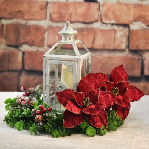 10 Pcs 9.4" Velvet Poinsettia Picks Glitter Artificial Christmas Flower Stems for Xmas Tree Wreath Garland Winter New Year Home Decoration, Dark Red - Image 5