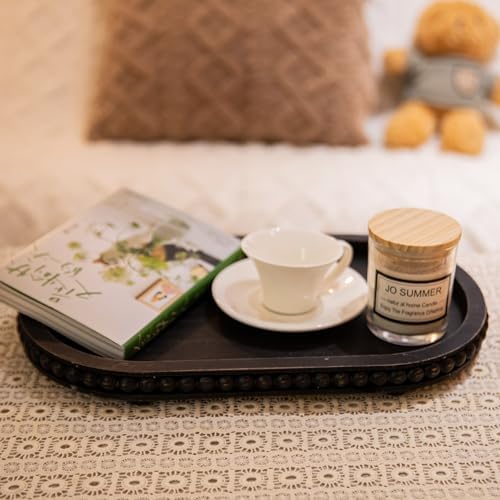 HPC Decor 15in Oval Tray for Home Decor - Black Wood Beaded Tray - Decorative Serving Tray,Rustic Farmhouse Wooden Trays for Vintage Centerpiece,Kitchen Counter,Living Room Decor,Coffee Table Decor. - Image 4