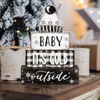 Marsui 4 Pcs Winter Wooden Hat Block Sign Farmhouse Table Decor Rustic - Image 5