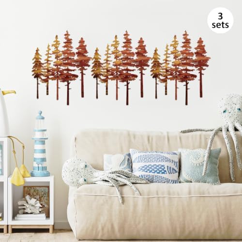 ESTART Metal Autumn Pine Tree Wall Art, Metal Tree Wall Decor - Image 3