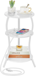 Small Round Side Table with Charging Station, 3-Tier Waist Circular End Table by YEAKOO