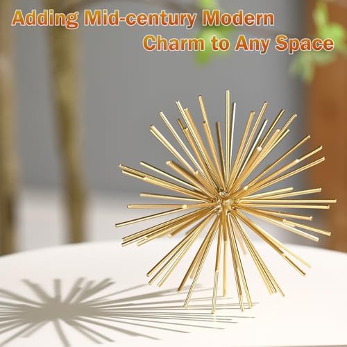 Metal Decorative Starburst Ball, 6 Inch Gold Sphere Decor, Spiky Star Burst Tabletop Sculpture, Mid-Century Modern Metal Spike Ball for Home, Living Room, Office & Shelf Decor - Image 6