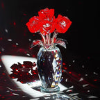 Handmade Red Crystal Glass Rose Figurine with Base Table Centerpiece Decor - Image 4
