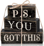 Yuntau 4 Pcs Farmhouse Motivational Decor Wooden Block Black Decor by Yuntau