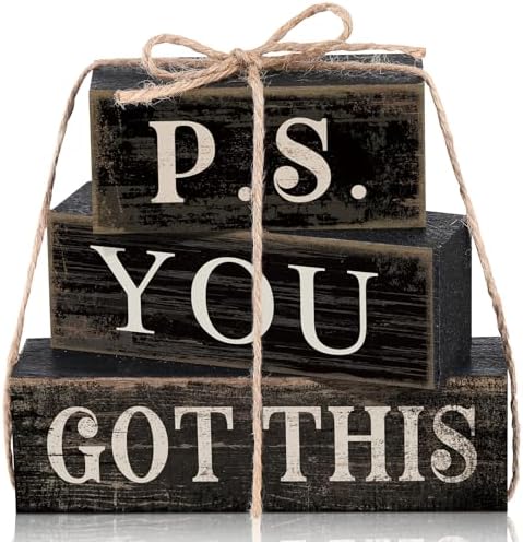 Yuntau 4 Pcs Farmhouse Motivational Decor Wooden Block Black Decor by Yuntau