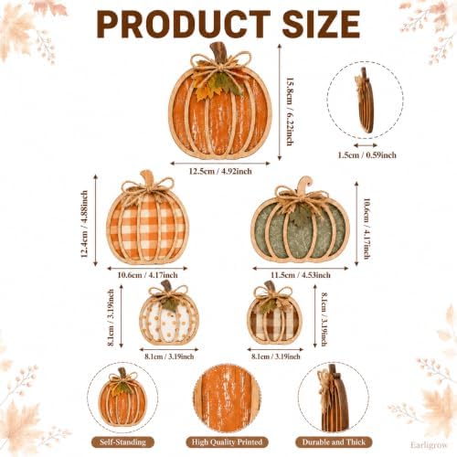 Fall Decorations for Home, Wooden Buffalo Plaid Pumpkin Fall Decor - Image 4