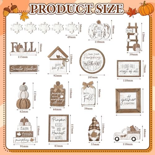 Maitys 21 Pcs Fall Tiered Tray Decor Set, Rustic Farmhouse Thanksgiving Whitewashed Wooden Signs Gnome Truck Pumpkin Wood Bead Garland Vintage Table Centerpieces Autumn Harvest Home Kitchen Decor - Image 3