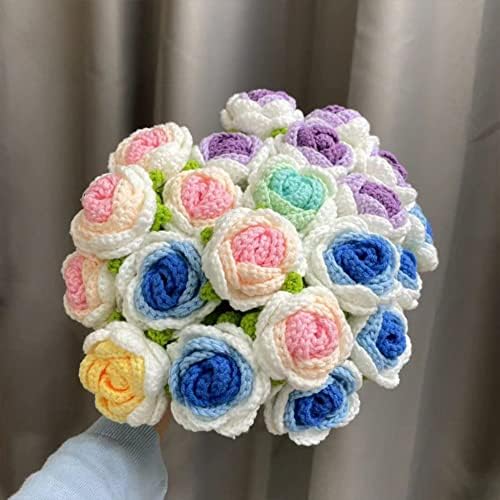 JOONOR 10 Pcs Hand-Woven Roses, Crochet Rose Flower Bouquet, Multicolor - Image 3