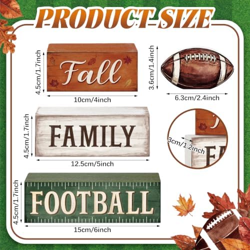 4 Pcs Football Decor, Wooden Autumn Fall Decorations for Home - Image 3
