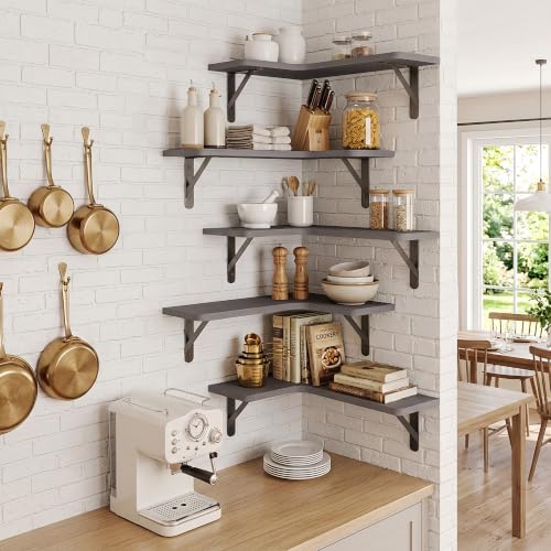 Fixwal Conner Shelves Wall Mounted for Decor, Grey, Set of 5 - Image 6