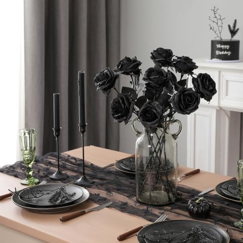 Nubry Artificial Silk Roses, 10pcs Fake Black Roses Bouquet - Image 5