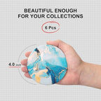 6 Pcs Light Blue Marble Abstract Ceramic Coasters with Holder for Table - Image 4