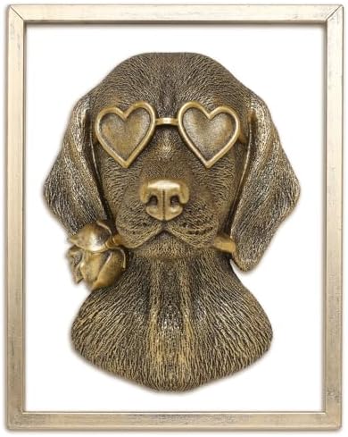 Newinhome Animal Heads Wall Decor (Includes Metal Frame) Resin Animals Sculptures Dog Head Wall Hanging Decoration Gold vintage Wall Sculpture for Living Room Bedroom Office(Dachshund) by Newinhome