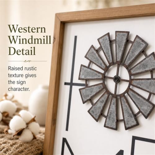 Home Sign Wall Decor, Metal Windmill, Wood Framed Farmhouse Art - Image 2