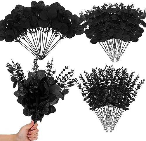 Giegxin 90 Pcs Mixed Artificial Eucalyptus Leaves Stems Bulk Black by Giegxin