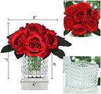 Artificial Peony Silk Flower Centerpieces Faux Floral Arrangement in Glass Vase for Home Wedding Table Decoration (Red) - Image 2