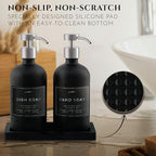 Glass Soap Dispenser Set of 2 (Black) with Silicone Tray | Hand and Dish Soap Dispenser for Kitchen and Bathroom | 16.8 Oz Glass Bottles with Stainless Steel Pump & 15 Waterproof Labels (Black/Silver) - Image 3