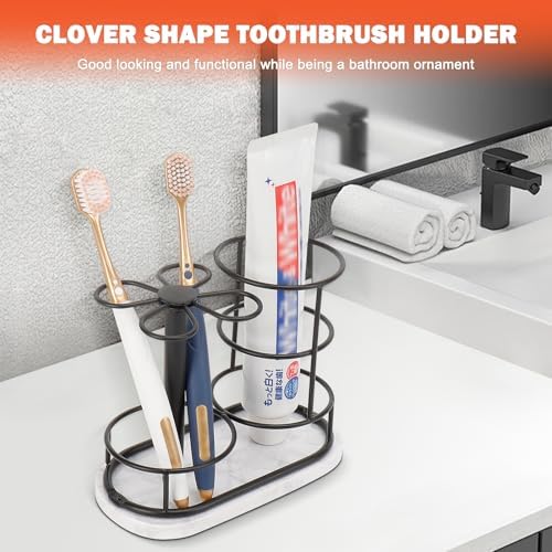 Toothbrush Holder Stand for Bathroom, Metal Toothbrush Organizer with Marble Base, Toothbrush Storage Collection for Family, Suitable for Home Hotel Countertop Vanity (Medium, Matte Black) - Image 3