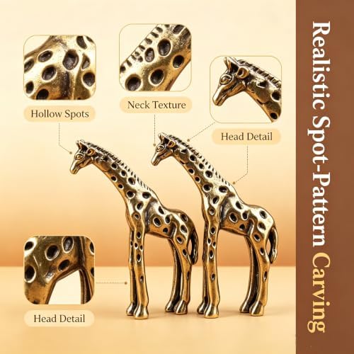 2‑Pack Brass Giraffe Figurines, 2.17" Mini Vintage Metal Giraffe Statue, Safari Style Small Animal Sculpture Ornament for Home Shelf Desk Decor, Collectible Gift - Image 3