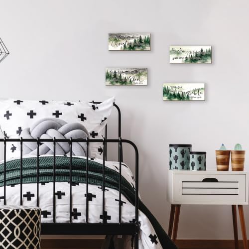 4 Pieces Forest Bathroom Decor Bible Verses Wall Decor Christian Signs Religious Art for Home Motivational Prayer Wall Art for Living Room Office Bedroom Bathroom(Forest, 10x4 Inches) - Image 5